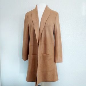 NEW Rielle Beige Faux Leather Long Open Coat Size L